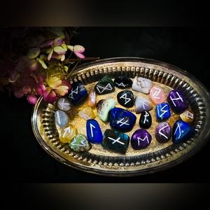 Tumbled Handmade Runestone Set - Nordic Heathen Runes - Pagan Alter Supplies